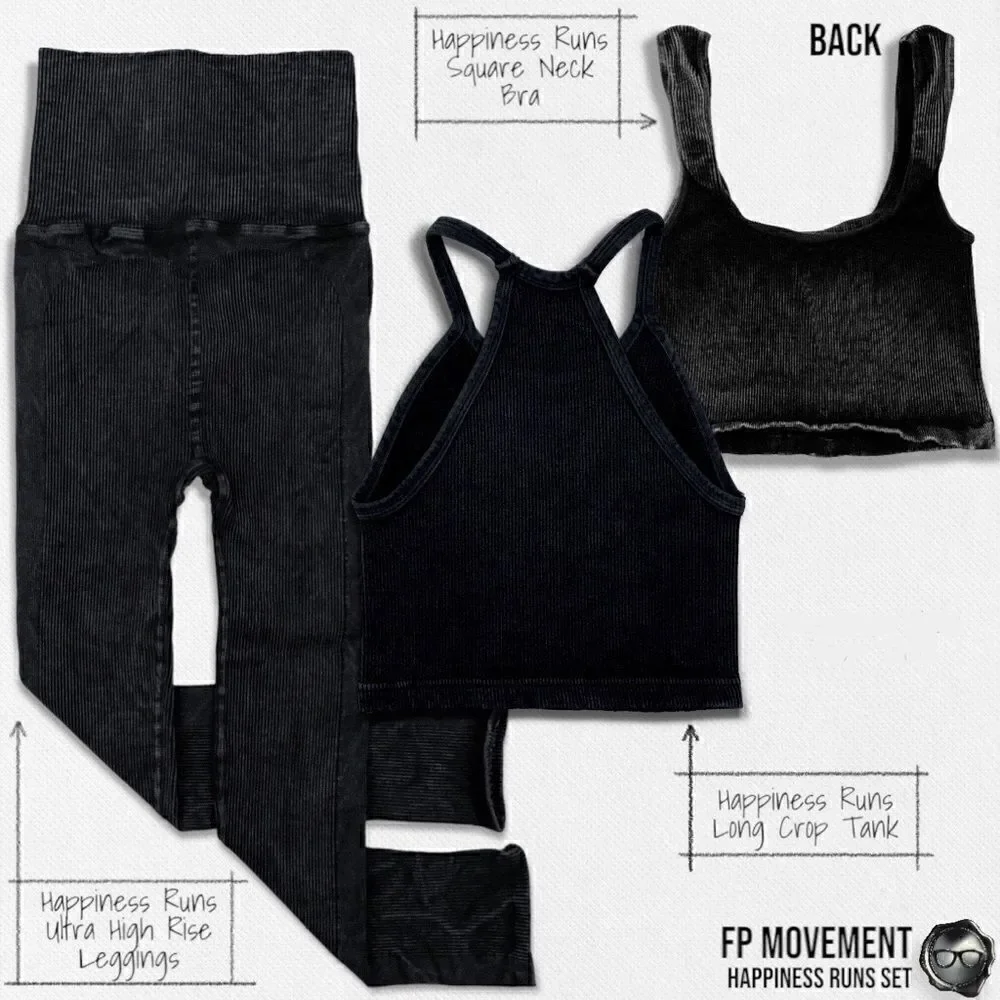 FP MOVEMENT HAPPINESS RUNS SQUARE NECK BRA + LONG TANK + HIGH RISE LEGGING BLACK - Picture 2 of 12